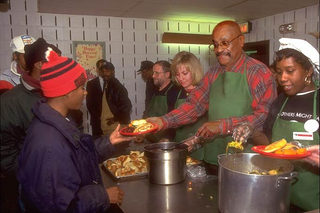 Delusional do-gooder Bill Cauldwell in his soup kitchen.